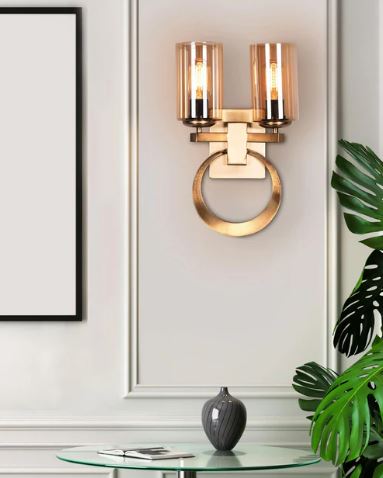 Dual Amber Glass Ring Wall Sconce