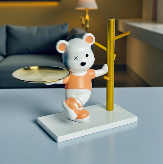Elegant Teddy with Tray Modern Decorative Showpiece