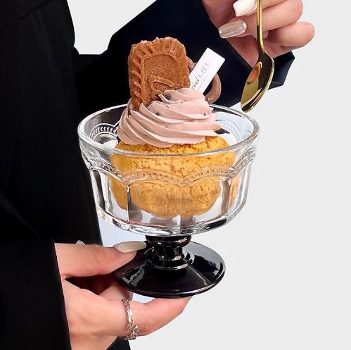 Glossy Black Stem Multi Serving Glass - Set Of 6