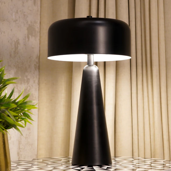 Tapered Table Lamp with Shade, Matte Black