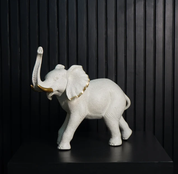 Elephant Figurine with Gold Accents, White