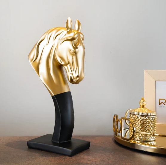 Gold and Black Horse Bust Resin Figurine