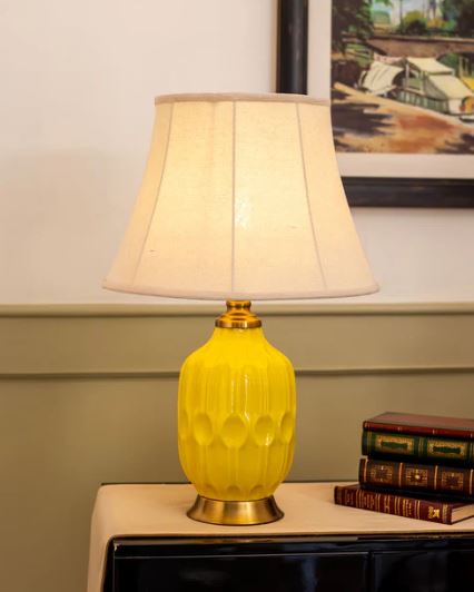 Honeycomb Yellow Ceramic Table Lamp