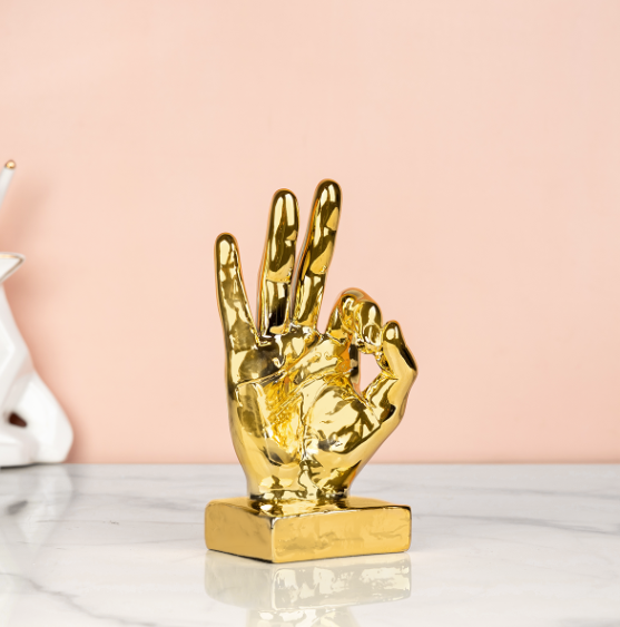 Golden OK Finger Gesture Decorative Showpiece & Home Decoration Items