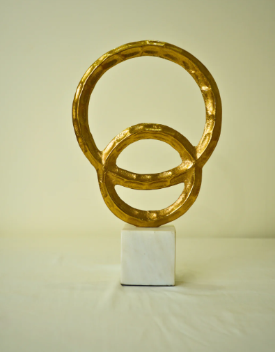Abstract Golden Metal Art Sculpture with Marble Base