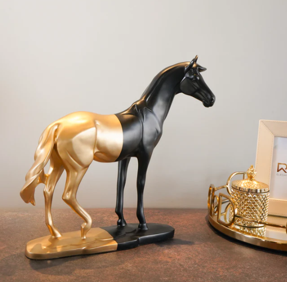 Black & Gold Cavallo Running Horse Polyresin Figurine