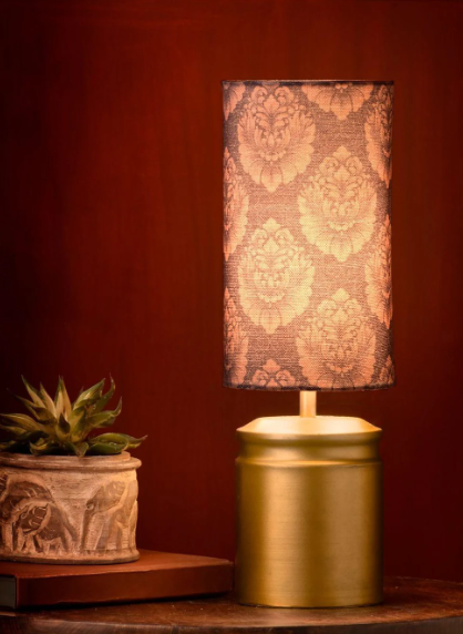 Metal Golden Table Lamp with Motives Printed Shade