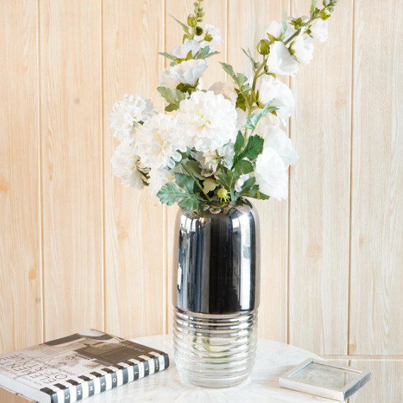 Silver Gradient Fluted Glass Flower Vase, Large