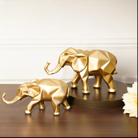 Gold Elephant Resin Figurine, set of 2