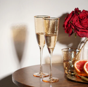Set of 2 Gold Hammered Flute Glasses
