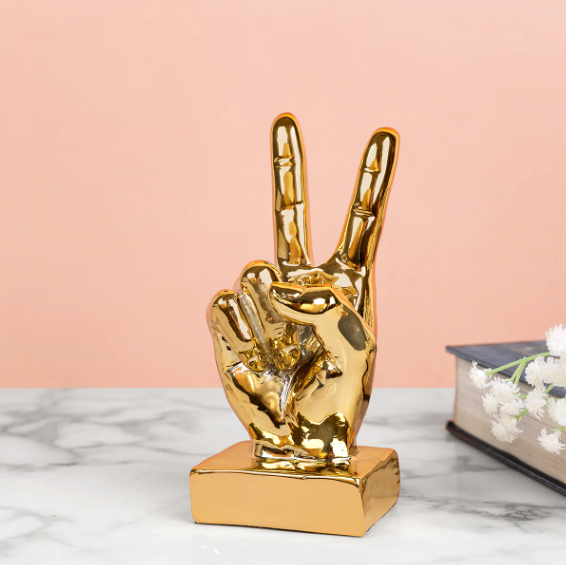 Golden Victory Finger Gesture Tabletop Decorative Showpiece for Home Decor