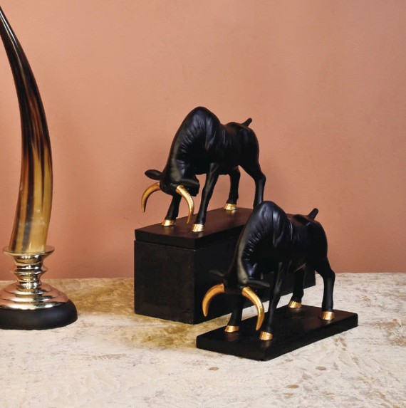 Black Charging Bull Polyresin Figurine