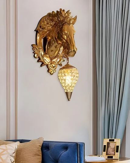 Golden Horse Head Wall Light