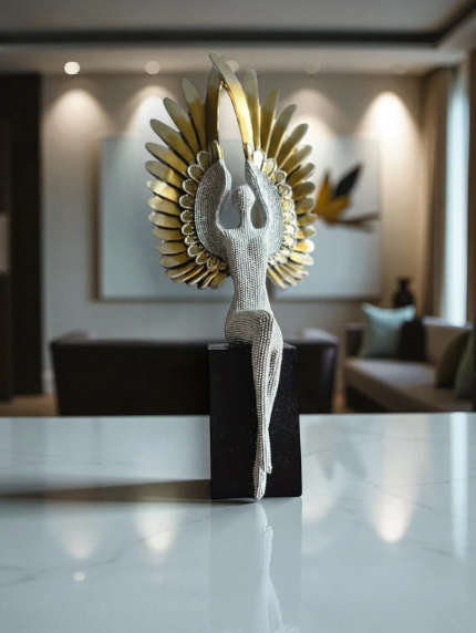 Silver Glittering Lady with Open Wings