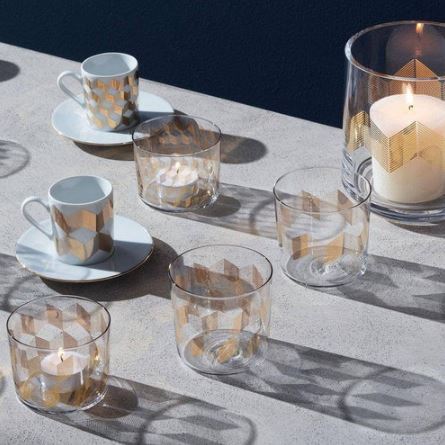 Chevron Tumblers 310ml, Set of 4 - Assorted Gold
