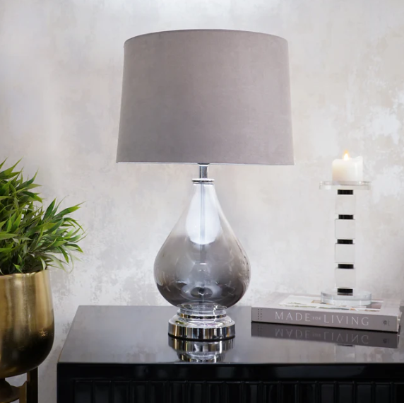 Teardrop Shaped Table Lamp with Shade, Silver