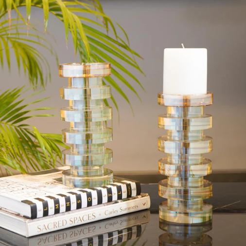 Crystal Stacked Rings Candle Holder, Tinted Gold