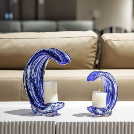 BLU WAVE ARC ~ CRYSTAL CANDLE HOLDER