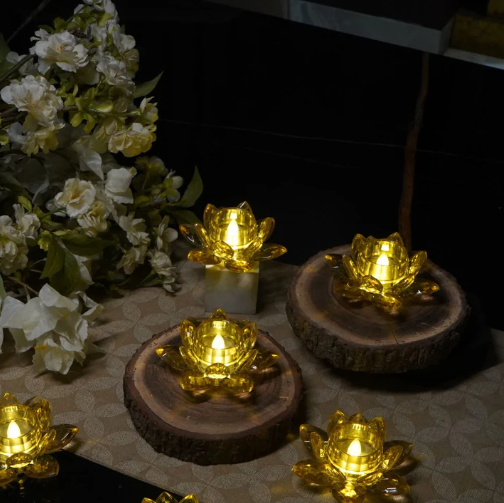 Led Lotus Tealights set of 6, Gold