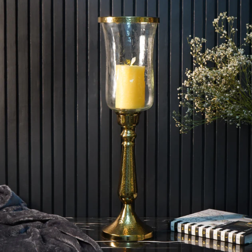Gold Hammered Vintage Candle Holder, Large