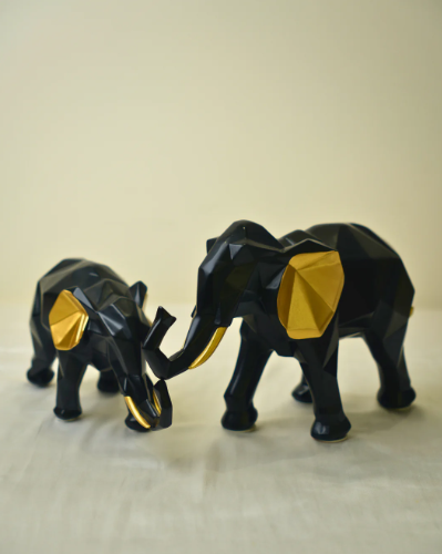 Nordic Geometric Elephant Set of 2 (Black)