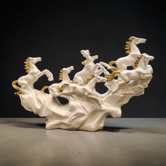 SEVEN HORSES GOOD LUCK STATUE
