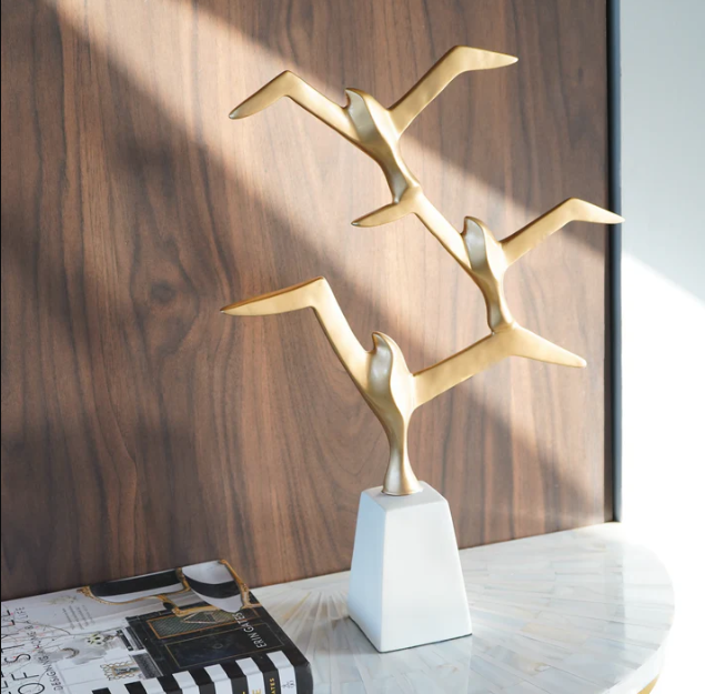 White & Gold Birds of Paradise Polyresin Figurine