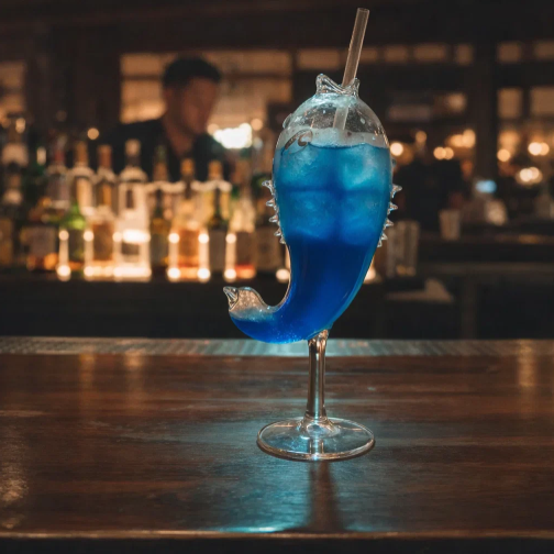 "handcrafted fish shape cocktail glass - set of 2 "