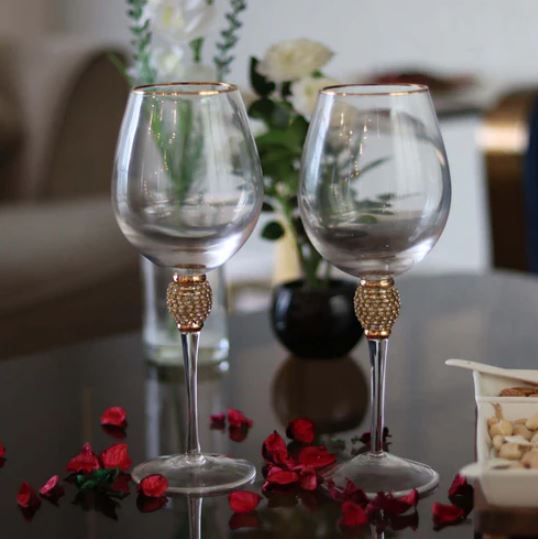 Red Wine Glass Set | Imported | Unique | Classy | Designer Wine Glass with Gold Rim | Fancy | Luxury