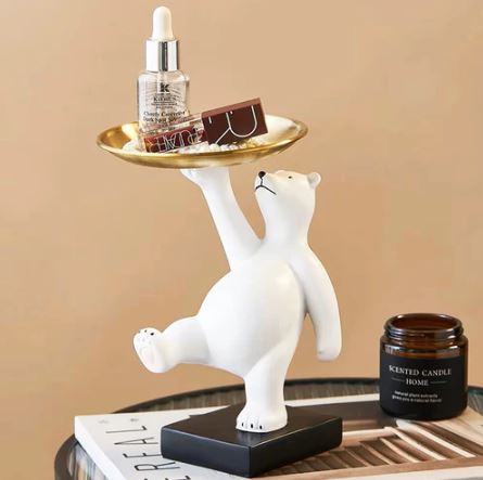 Balancing Bear Sculpture with Trinket Tray