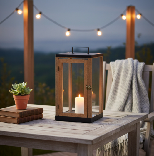 Ira Wooden Lantern - Brown