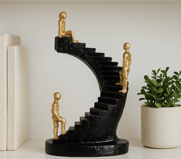 Golden Ascent – Stairway Figurine Decor