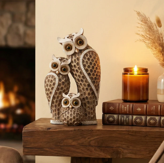 The Loving Owl Family Statue (Brown)