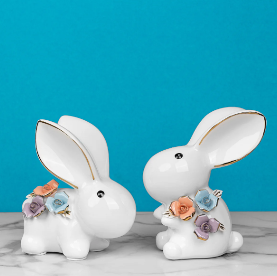 Bunny Lovebirds Ceramic Table Decorative showpiece