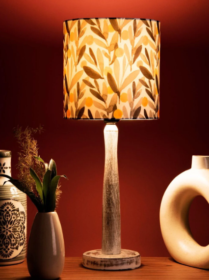 Distress White Wooden Lamp with Yellow Leaf Shade