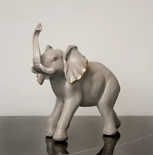 Elephant Figurine with Gold Accents, Grey