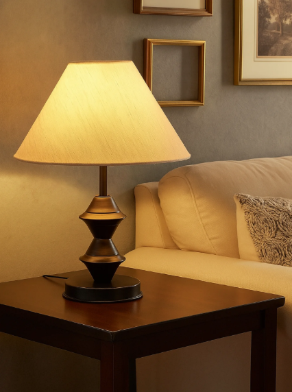 Wooden Table Lamp with Cotton Shade