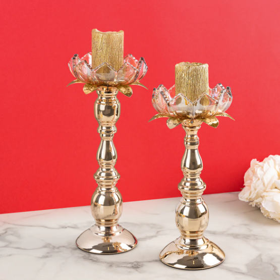 Lotus Glow Candle Stand - Set of 2
