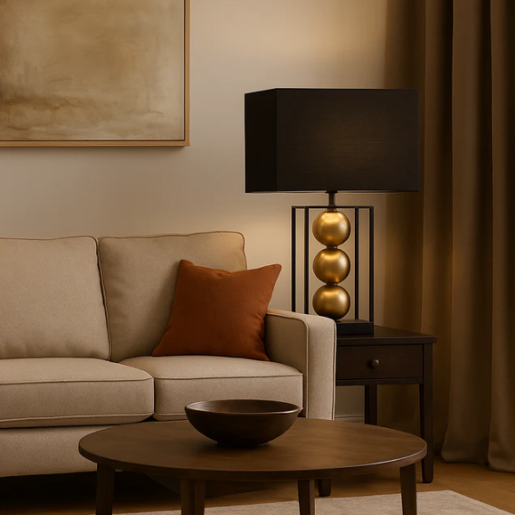 Stacked Spheres Table Lamp with Shade, Gold