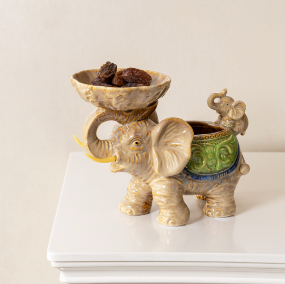 Joyful Elephant Feast Table Decoration Showpiece for Home Décor
