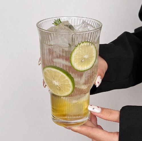 Clear Tall Glass with Stripes - Set Of 6