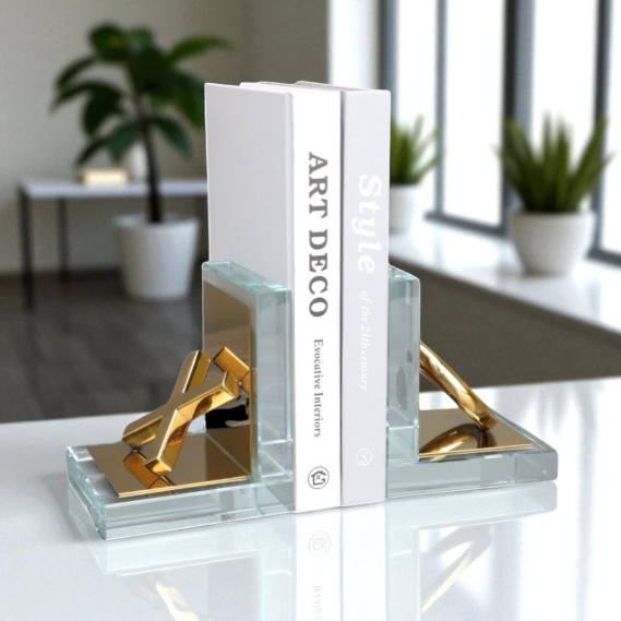 Premium Crystal & Gold Bookends – X & O Design