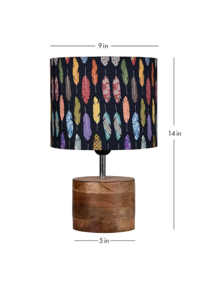 Wooden Brown Log Lamp with Colorful Feathers Shade