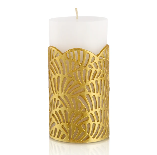 Crackle Jali Pillar Candle In Gold, Large