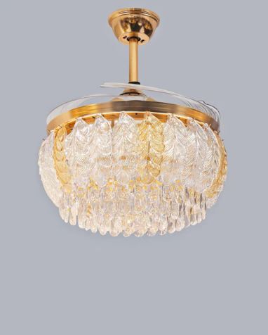Crystal Leaf Retractable Ceiling Fan + Chandelier Light (with Remote Control)