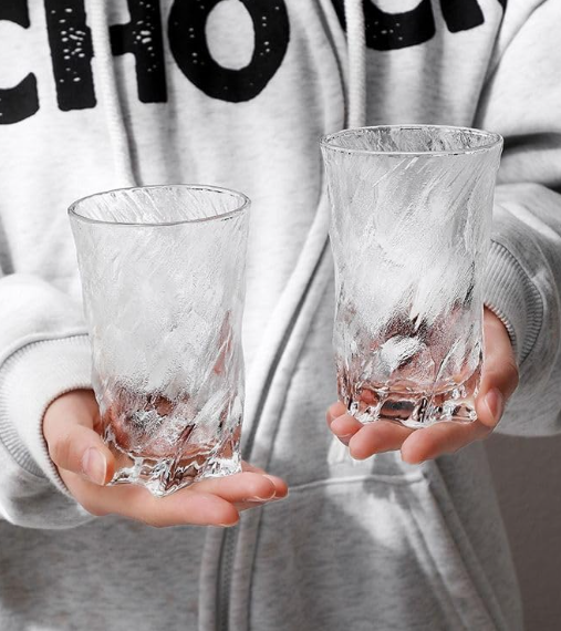 Frosted Ice Textured Glass Tumbler for Whiskey - Set of 2, 4 & 6