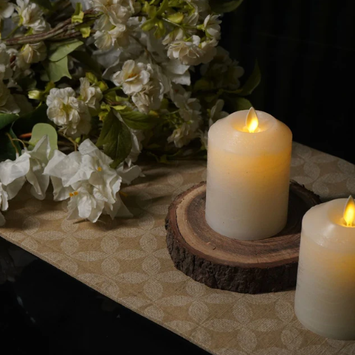 Marble Texture White Real Wax LED Candle – Small
