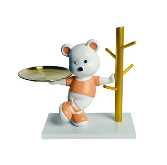 Elegant Teddy with Tray Modern Decorative Showpiece