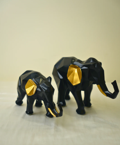 Nordic Geometric Elephant Set of 2 (Black)