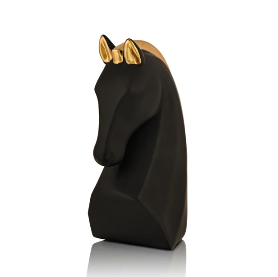 Black & Gold Steed Horse Polyresin Figurine with White Base